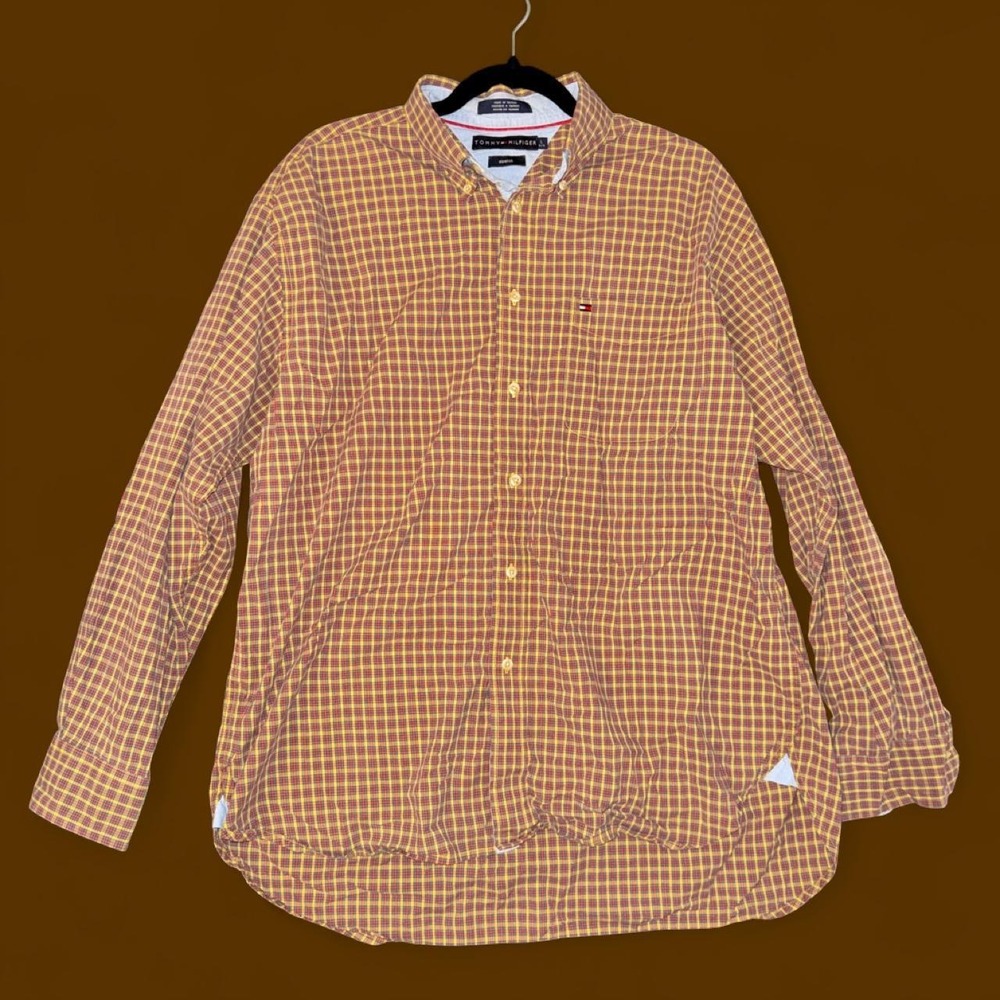 Tommy Hilfiger Stretch Plaid Button Down Shirt Men's Large